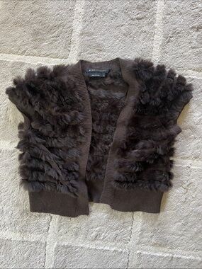 BCBGMaxAzria Dark Brown Real Fur Knit Vest